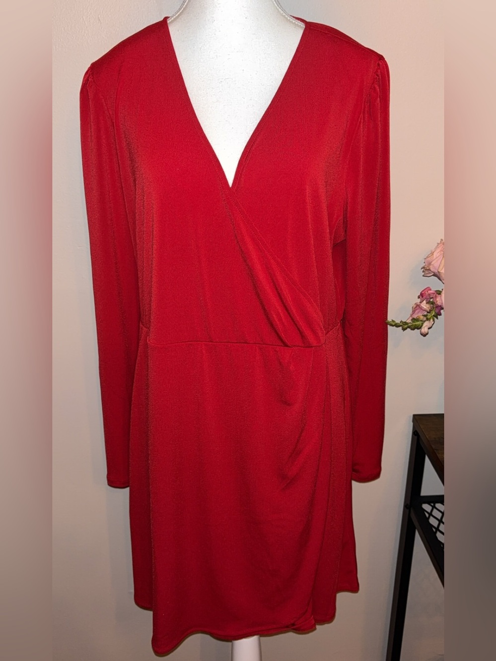 Nine West Red Long-Sleeve Wrap Dress